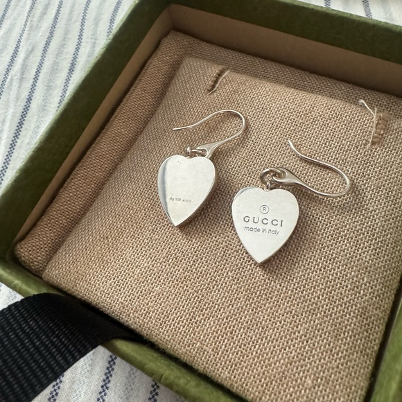 NEW Gucci Heart Shape Pendant Hoop Earrings Sterling Silver new with box - Picture 3 of 5